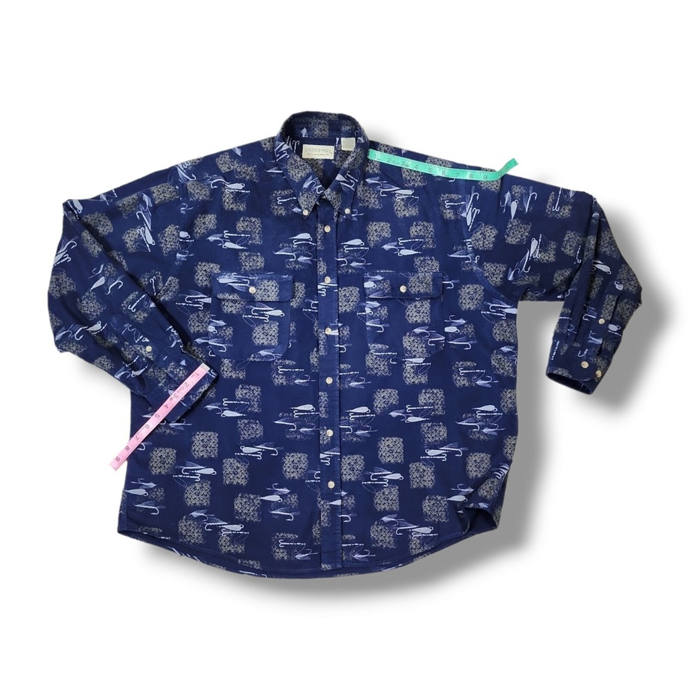 Crossings Thick Flannel Button Up Fishing Tackle Long Sleeve Blue Shirt Men's XL - Picture 5 of 9